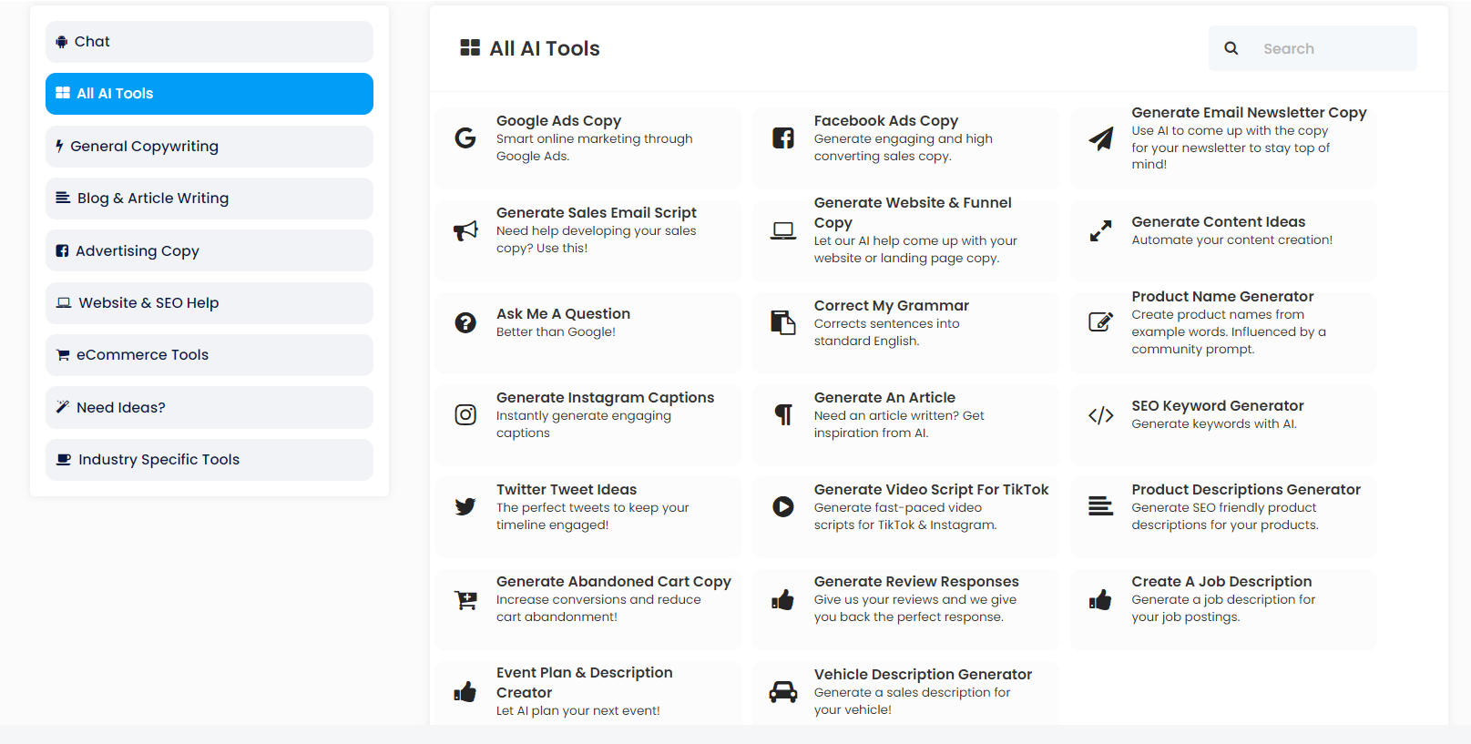 AI Tool dashboard